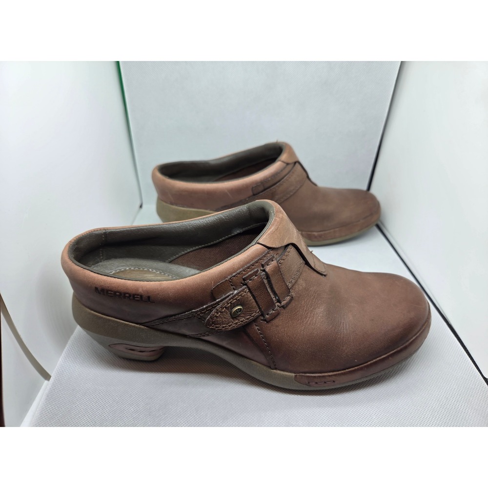 Merrell Women's Brown Leather Clogs Luxe Plunge Heel Size 8.5 Open Heel Fall EUG